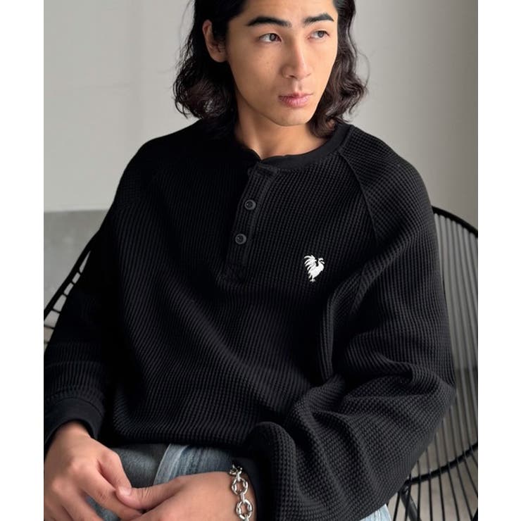 ブラック | 「ヘビーウェイト一択。」綿100％ワッフル素材ラグランビッグTシャツ | Classical Elf Men