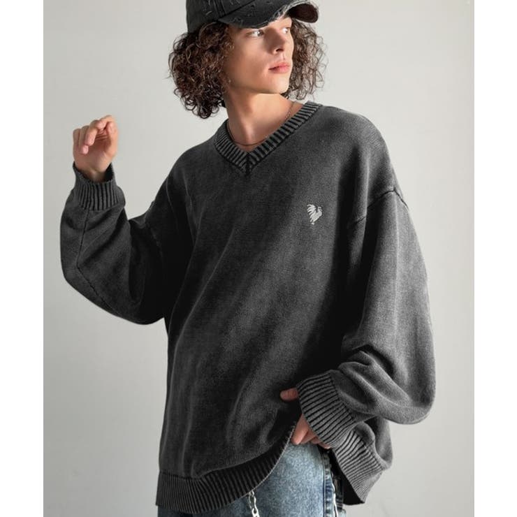 「自分ウケ最強。」綿100％刺繍入りピグメント加工Vネックセーター | Classical Elf Men | 詳細画像8 