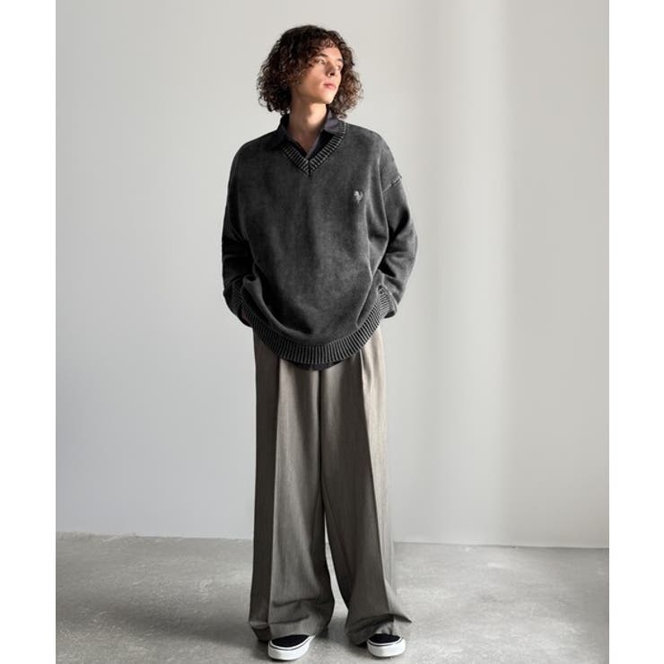 「自分ウケ最強。」綿100％刺繍入りピグメント加工Vネックセーター | Classical Elf Men | 詳細画像9 