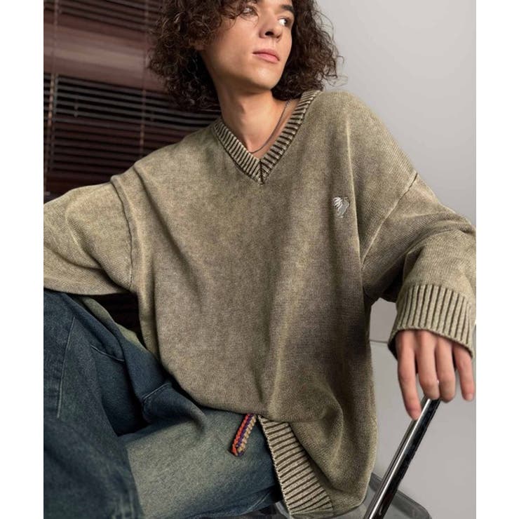 「自分ウケ最強。」綿100％刺繍入りピグメント加工Vネックセーター | Classical Elf Men | 詳細画像11 