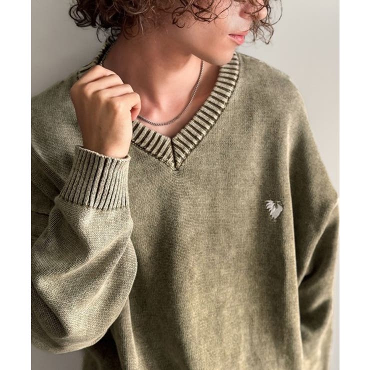 「自分ウケ最強。」綿100％刺繍入りピグメント加工Vネックセーター | Classical Elf Men | 詳細画像13 