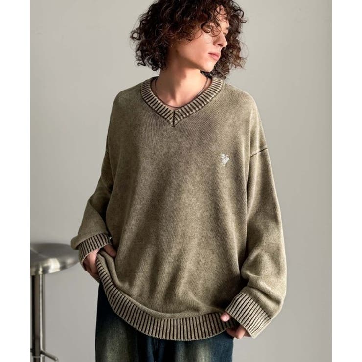 「自分ウケ最強。」綿100％刺繍入りピグメント加工Vネックセーター | Classical Elf Men | 詳細画像17 