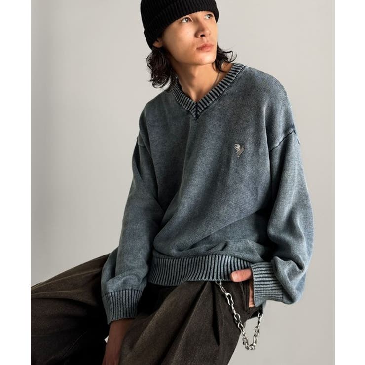 「自分ウケ最強。」綿100％刺繍入りピグメント加工Vネックセーター | Classical Elf Men | 詳細画像18 