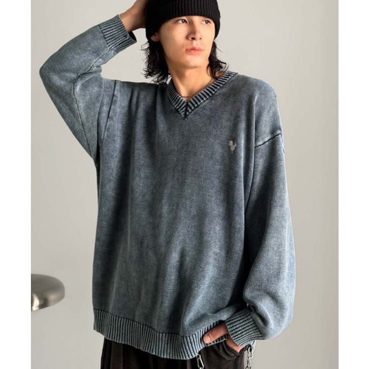 「自分ウケ最強。」綿100％刺繍入りピグメント加工Vネックセーター | Classical Elf Men | 詳細画像19 