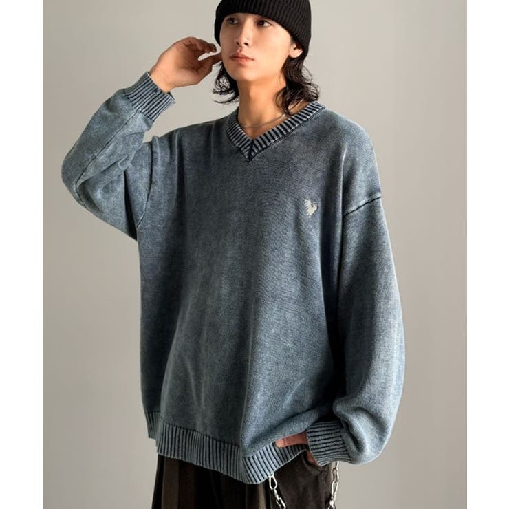 「自分ウケ最強。」綿100％刺繍入りピグメント加工Vネックセーター | Classical Elf Men | 詳細画像22 