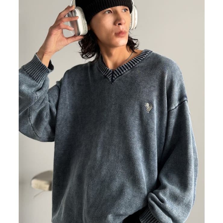 「自分ウケ最強。」綿100％刺繍入りピグメント加工Vネックセーター | Classical Elf Men | 詳細画像24 