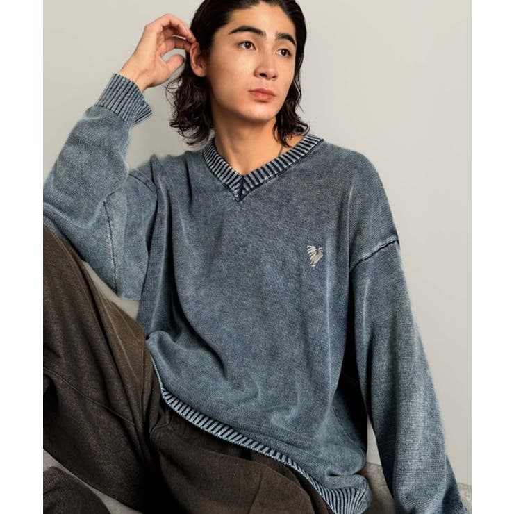 「自分ウケ最強。」綿100％刺繍入りピグメント加工Vネックセーター | Classical Elf Men | 詳細画像25 