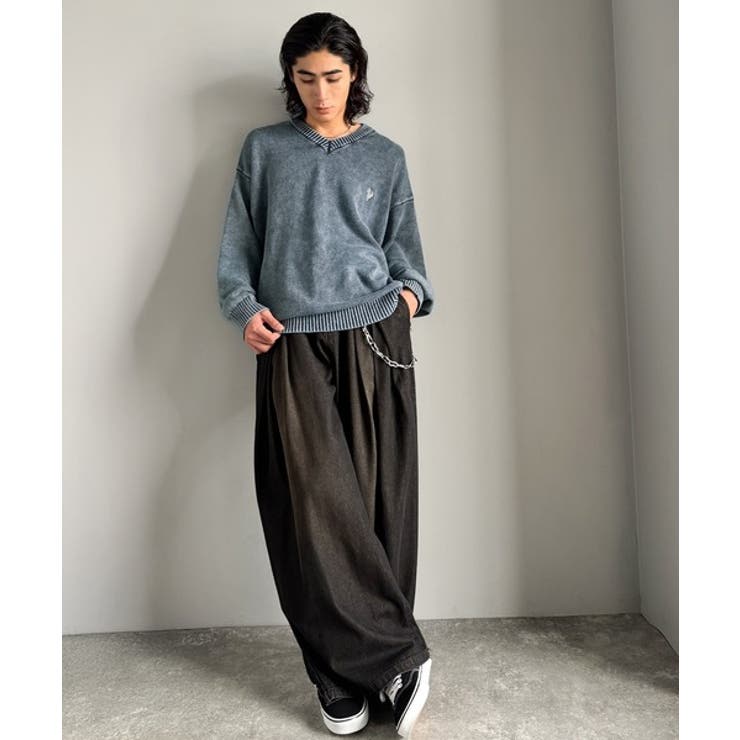 「自分ウケ最強。」綿100％刺繍入りピグメント加工Vネックセーター | Classical Elf Men | 詳細画像26 