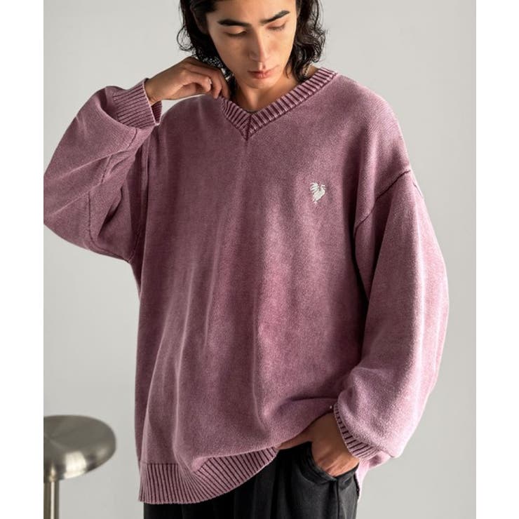 「自分ウケ最強。」綿100％刺繍入りピグメント加工Vネックセーター | Classical Elf Men | 詳細画像29 