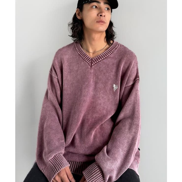 「自分ウケ最強。」綿100％刺繍入りピグメント加工Vネックセーター | Classical Elf Men | 詳細画像30 