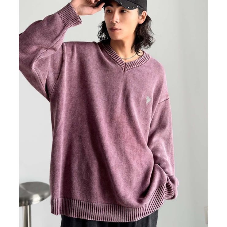 「自分ウケ最強。」綿100％刺繍入りピグメント加工Vネックセーター | Classical Elf Men | 詳細画像31 