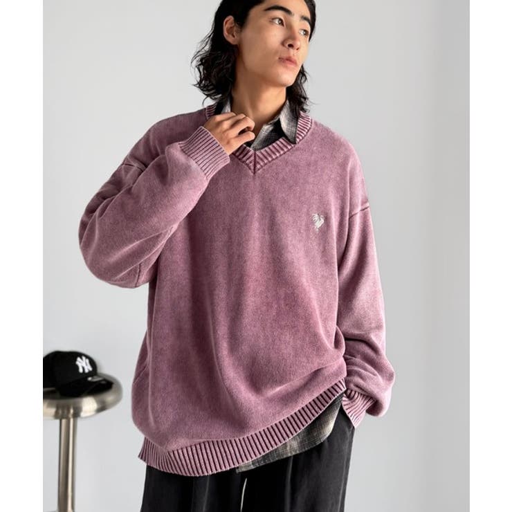 「自分ウケ最強。」綿100％刺繍入りピグメント加工Vネックセーター | Classical Elf Men | 詳細画像33 