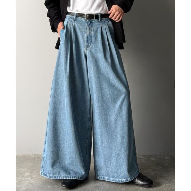 ライトブルー | 「贅沢シルエット。」3タックワイドデニムスラックス Triple Tuck | Classical Elf Men