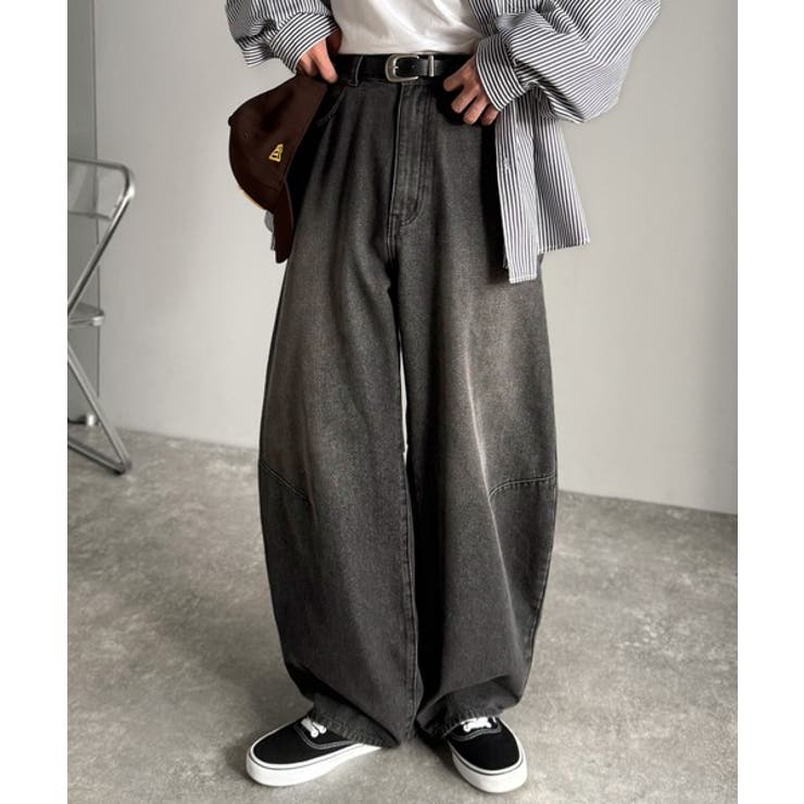 ブラック | 「シルエットで語る。」ブラスト加工カーブシルエットバレルレッグデニムパンツ | Classical Elf Men