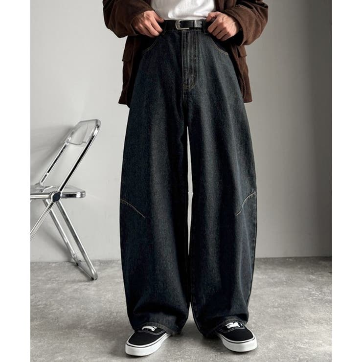 ワンウォッシュ | 「シルエットで語る。」ブラスト加工カーブシルエットバレルレッグデニムパンツ | Classical Elf Men