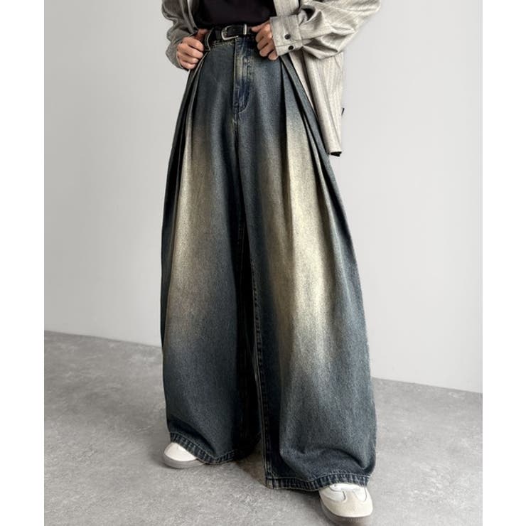 インディゴブルー | ヴィンテージ加工3タックワイドバルーンデニムパンツ Vintage Washed | Classical Elf Men