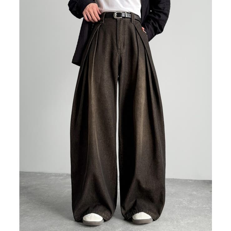 ブラックベージュ | ヴィンテージ加工3タックワイドバルーンデニムパンツ Vintage Washed | Classical Elf Men