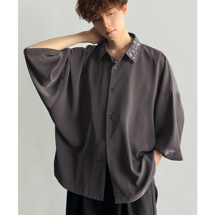 チャコールグレー | Embroidered Collar Draped | Classical Elf Men