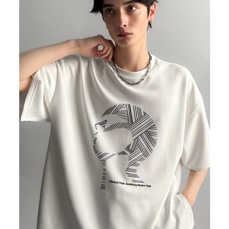 オフホワイト | 「視線を独り占め。」フェイスグラフィックオーバーサイズTシャツ Face | Classical Elf Men