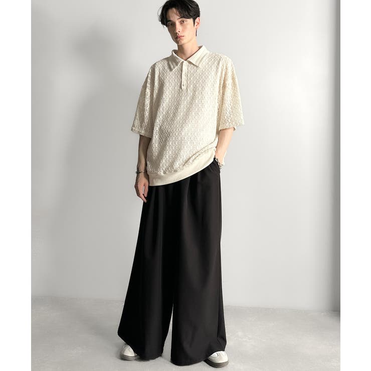 「透け感、モードの余韻。」衿ダブルライン使いレース柄ニットポロシャツ Lace … | Classical Elf Men | 詳細画像10 