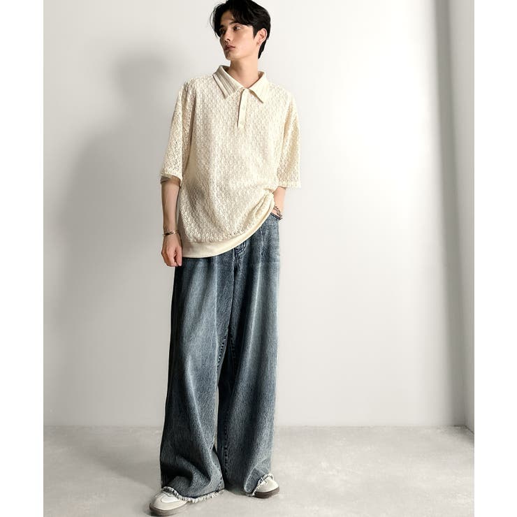 「透け感、モードの余韻。」衿ダブルライン使いレース柄ニットポロシャツ Lace … | Classical Elf Men | 詳細画像12 