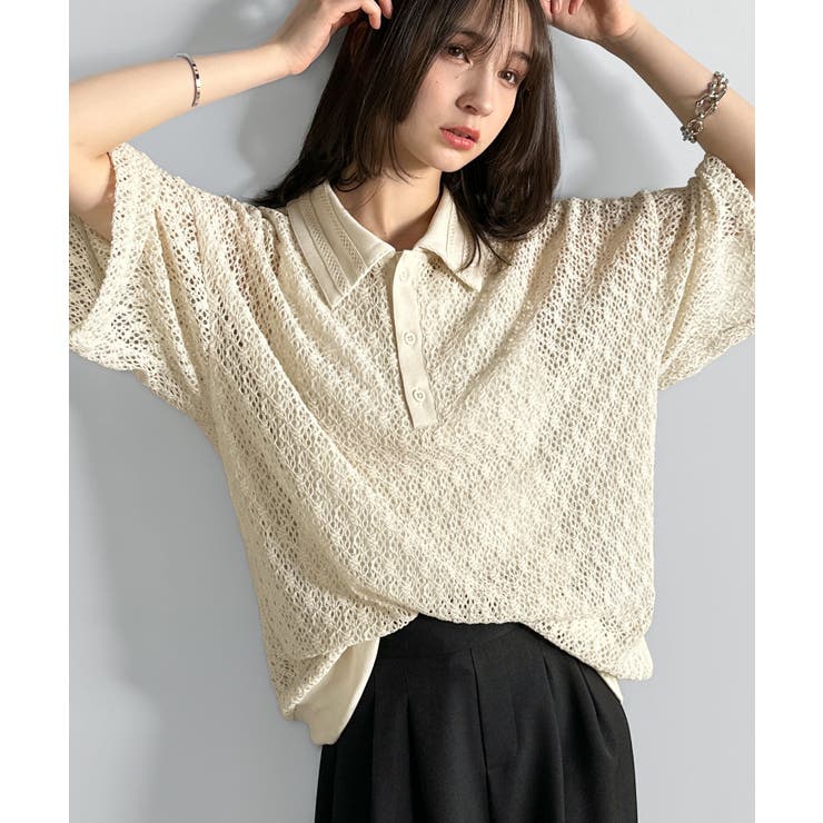 「透け感、モードの余韻。」衿ダブルライン使いレース柄ニットポロシャツ Lace … | Classical Elf Men | 詳細画像15 