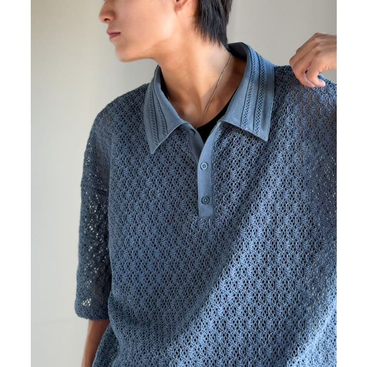 「透け感、モードの余韻。」衿ダブルライン使いレース柄ニットポロシャツ Lace … | Classical Elf Men | 詳細画像19 