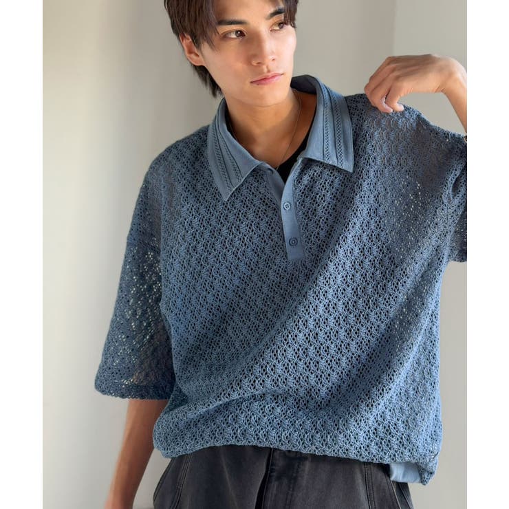 「透け感、モードの余韻。」衿ダブルライン使いレース柄ニットポロシャツ Lace … | Classical Elf Men | 詳細画像20 