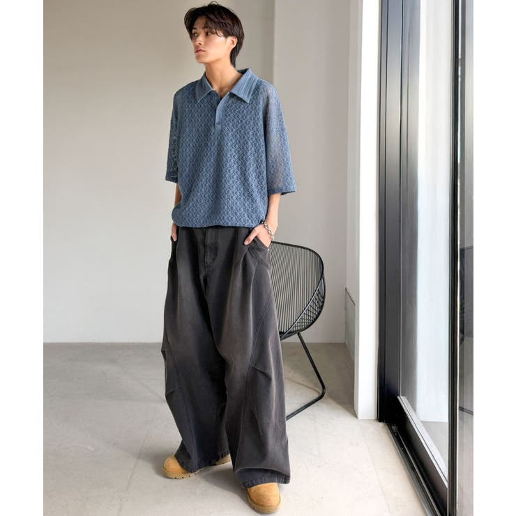 「透け感、モードの余韻。」衿ダブルライン使いレース柄ニットポロシャツ Lace … | Classical Elf Men | 詳細画像21 