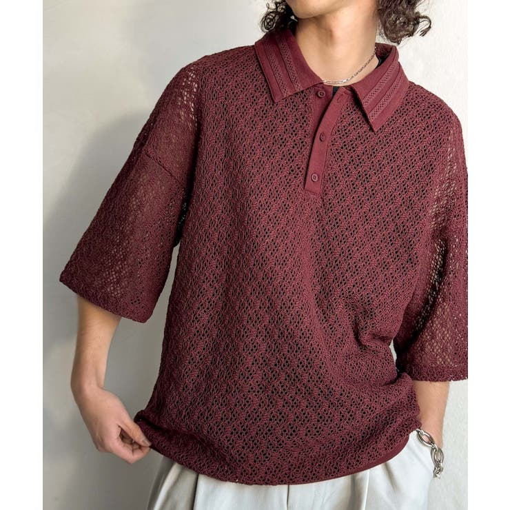 「透け感、モードの余韻。」衿ダブルライン使いレース柄ニットポロシャツ Lace … | Classical Elf Men | 詳細画像22 