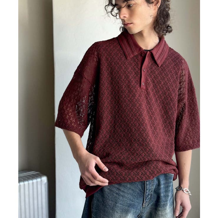 「透け感、モードの余韻。」衿ダブルライン使いレース柄ニットポロシャツ Lace … | Classical Elf Men | 詳細画像23 