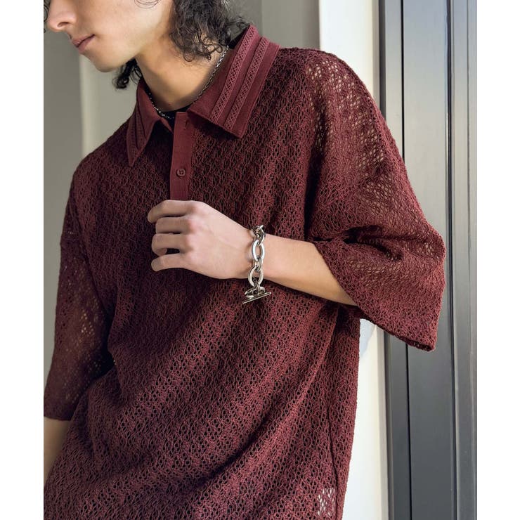 「透け感、モードの余韻。」衿ダブルライン使いレース柄ニットポロシャツ Lace … | Classical Elf Men | 詳細画像26 