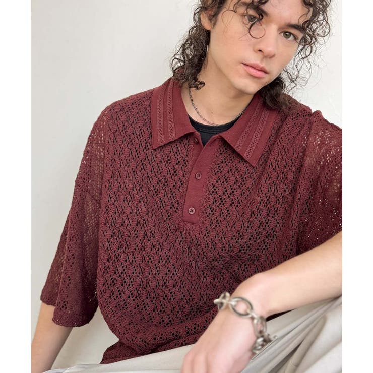 「透け感、モードの余韻。」衿ダブルライン使いレース柄ニットポロシャツ Lace … | Classical Elf Men | 詳細画像27 