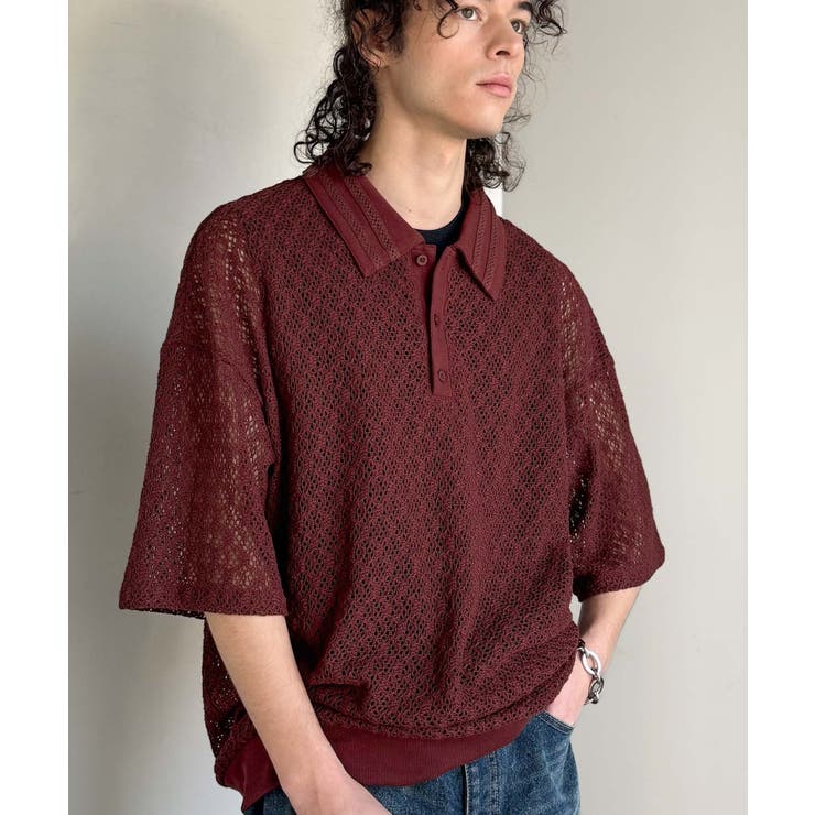 「透け感、モードの余韻。」衿ダブルライン使いレース柄ニットポロシャツ Lace … | Classical Elf Men | 詳細画像28 