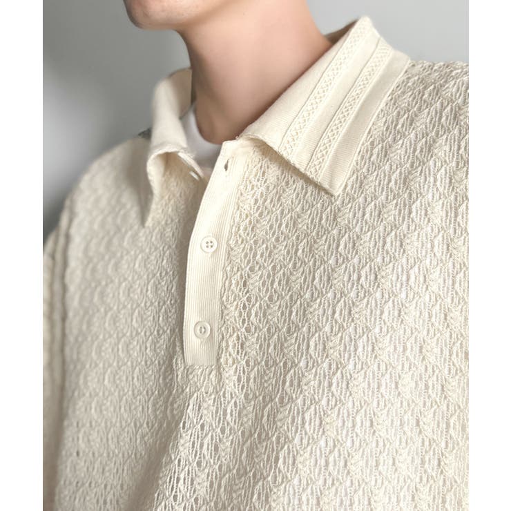 「透け感、モードの余韻。」衿ダブルライン使いレース柄ニットポロシャツ Lace … | Classical Elf Men | 詳細画像31 