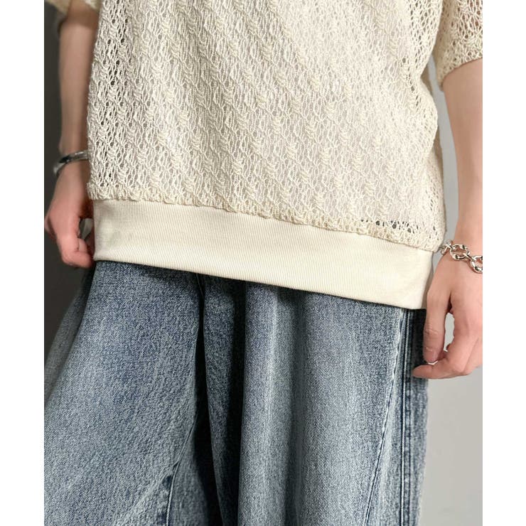 「透け感、モードの余韻。」衿ダブルライン使いレース柄ニットポロシャツ Lace … | Classical Elf Men | 詳細画像33 