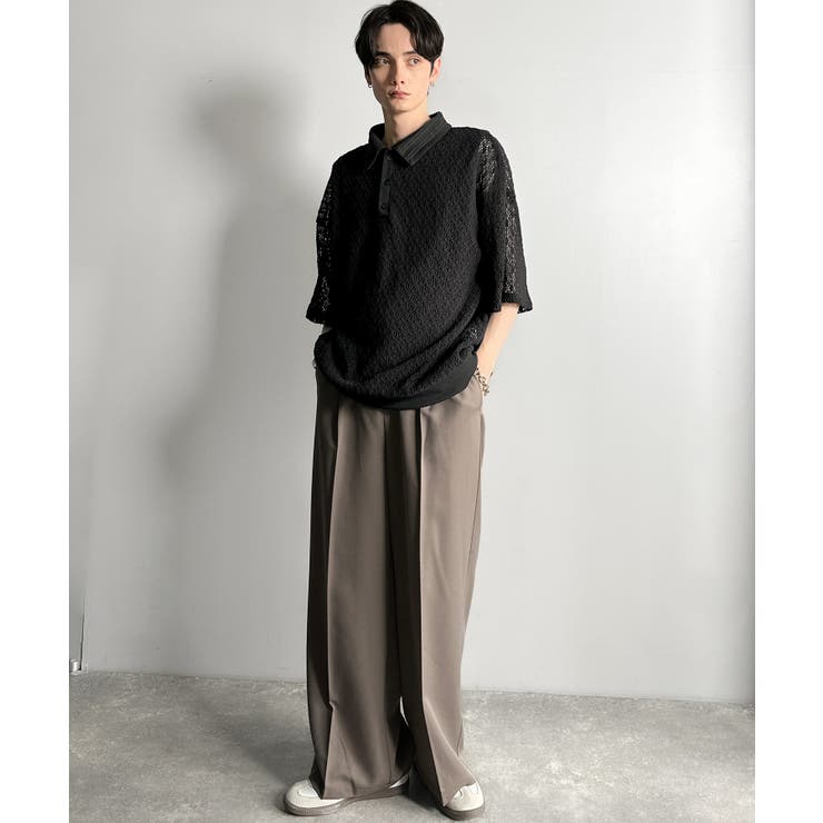 「透け感、モードの余韻。」衿ダブルライン使いレース柄ニットポロシャツ Lace … | Classical Elf Men | 詳細画像5 