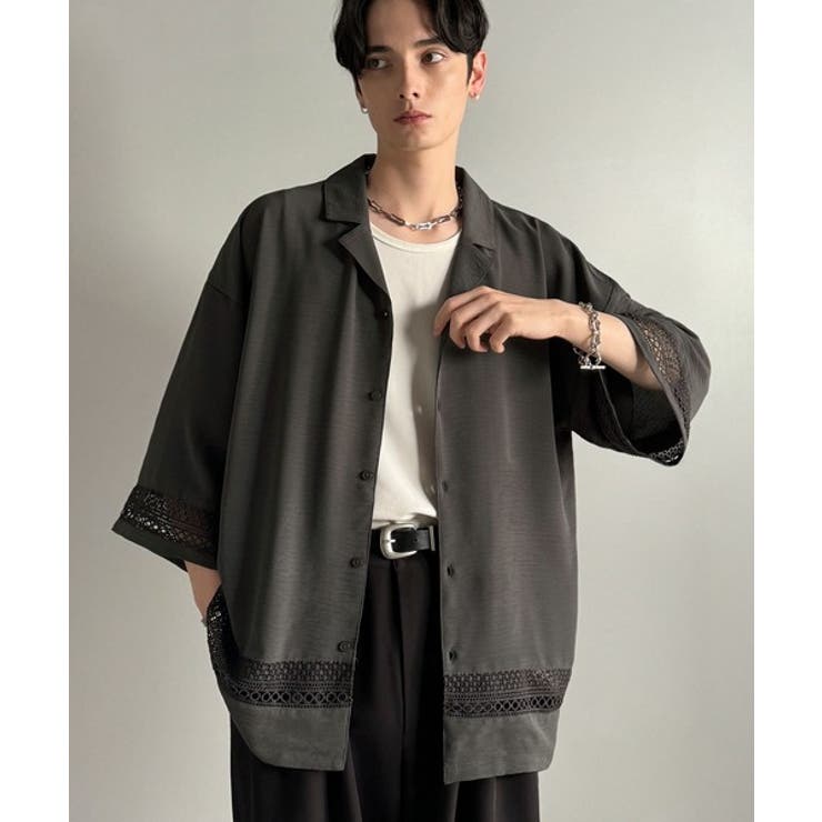 「レースが語る、大人の余裕。」レース切り替えオープンカラーシャツ Lace Pa… | Classical Elf Men | 詳細画像8 