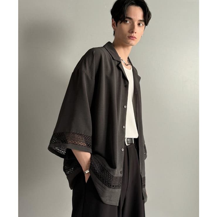 「レースが語る、大人の余裕。」レース切り替えオープンカラーシャツ Lace Pa… | Classical Elf Men | 詳細画像9 