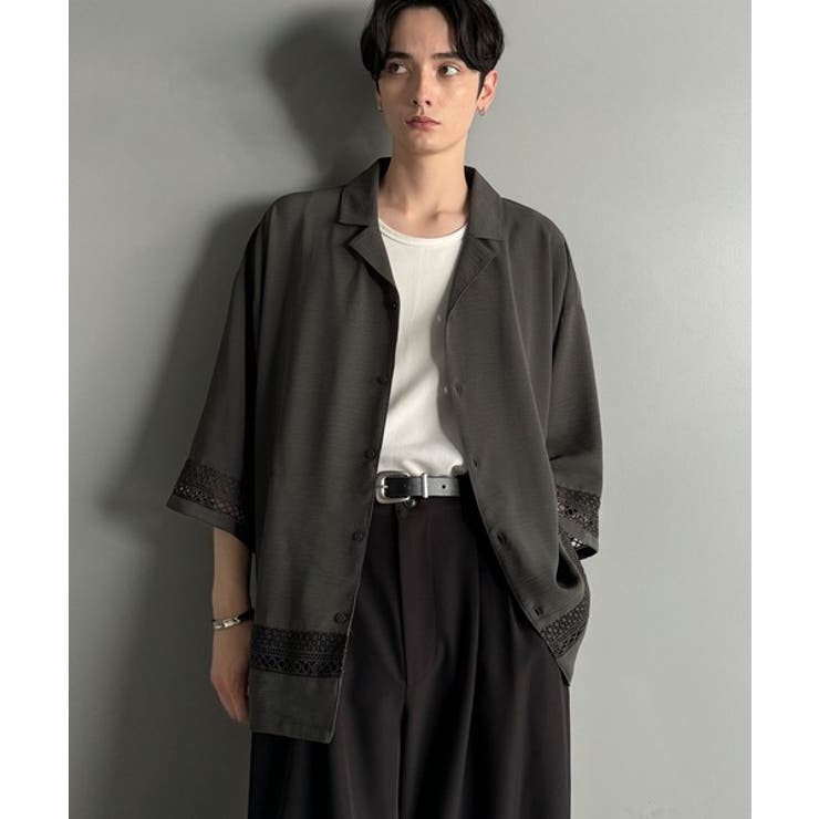 「レースが語る、大人の余裕。」レース切り替えオープンカラーシャツ Lace Pa… | Classical Elf Men | 詳細画像10 