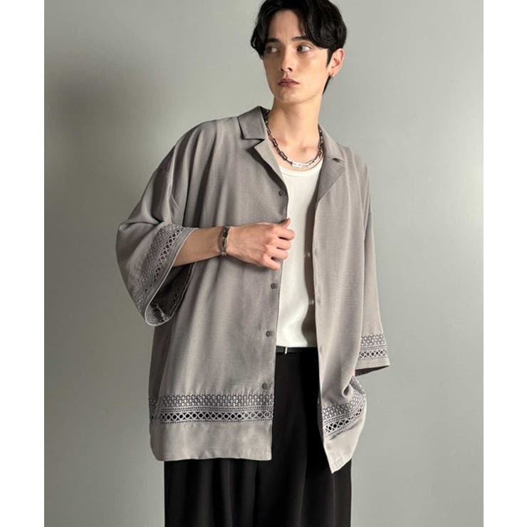 「レースが語る、大人の余裕。」レース切り替えオープンカラーシャツ Lace Pa… | Classical Elf Men | 詳細画像14 