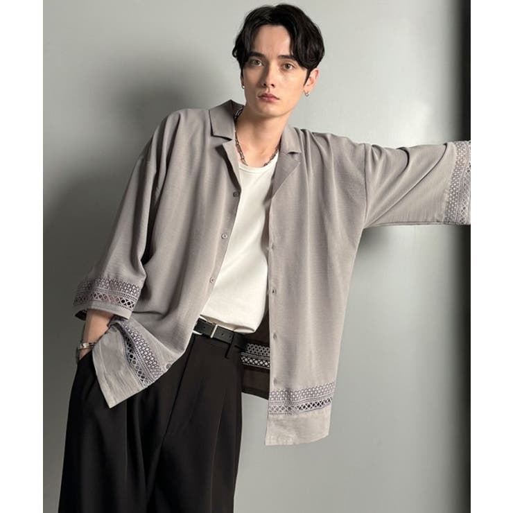 「レースが語る、大人の余裕。」レース切り替えオープンカラーシャツ Lace Pa… | Classical Elf Men | 詳細画像16 