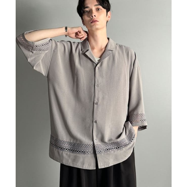 「レースが語る、大人の余裕。」レース切り替えオープンカラーシャツ Lace Pa… | Classical Elf Men | 詳細画像18 