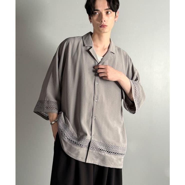 「レースが語る、大人の余裕。」レース切り替えオープンカラーシャツ Lace Pa… | Classical Elf Men | 詳細画像19 