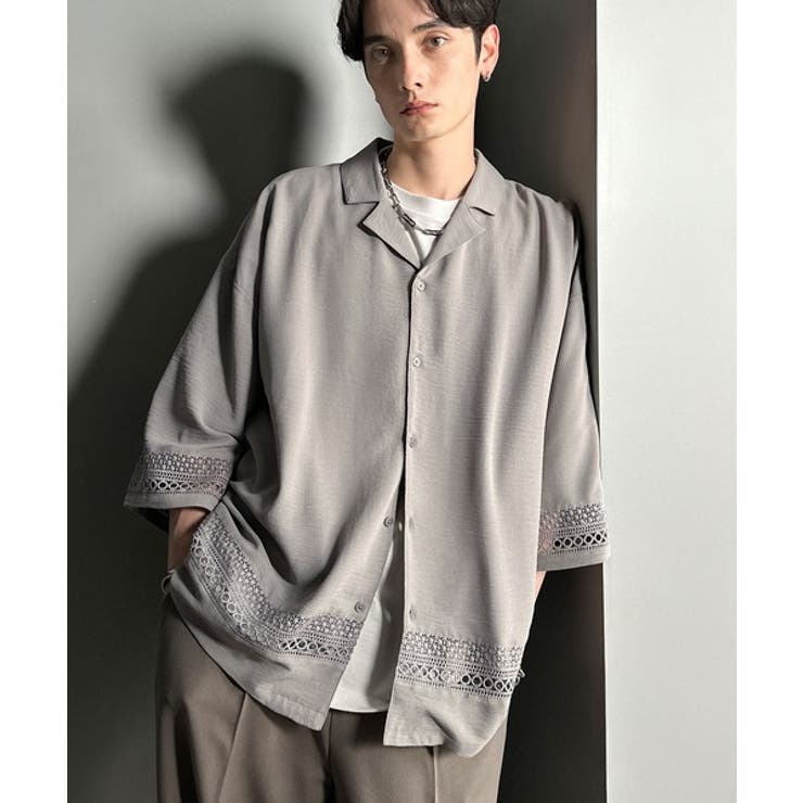 「レースが語る、大人の余裕。」レース切り替えオープンカラーシャツ Lace Pa… | Classical Elf Men | 詳細画像21 