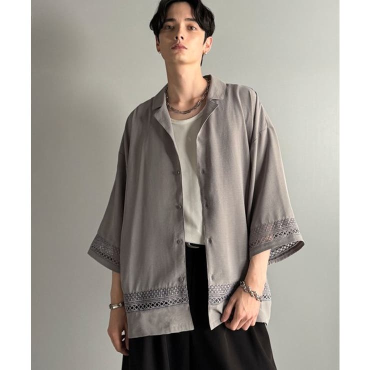 「レースが語る、大人の余裕。」レース切り替えオープンカラーシャツ Lace Pa… | Classical Elf Men | 詳細画像22 