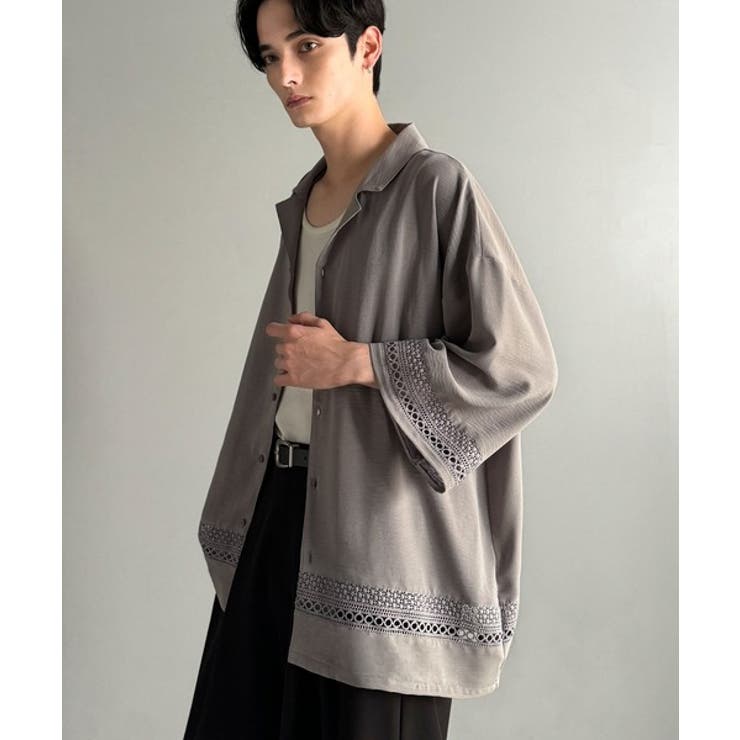 「レースが語る、大人の余裕。」レース切り替えオープンカラーシャツ Lace Pa… | Classical Elf Men | 詳細画像23 