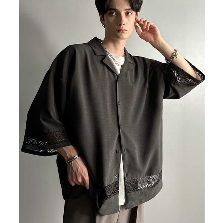 「レースが語る、大人の余裕。」レース切り替えオープンカラーシャツ Lace Pa… | Classical Elf Men | 詳細画像1 