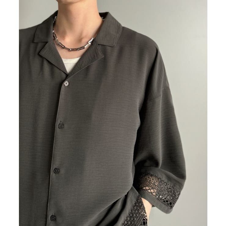 「レースが語る、大人の余裕。」レース切り替えオープンカラーシャツ Lace Pa… | Classical Elf Men | 詳細画像33 