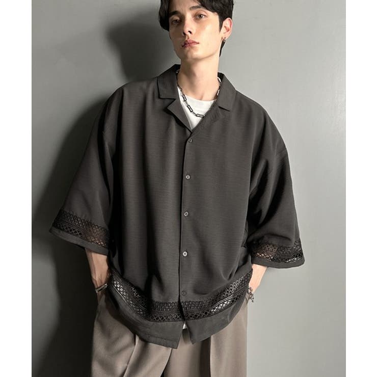 「レースが語る、大人の余裕。」レース切り替えオープンカラーシャツ Lace Pa… | Classical Elf Men | 詳細画像2 